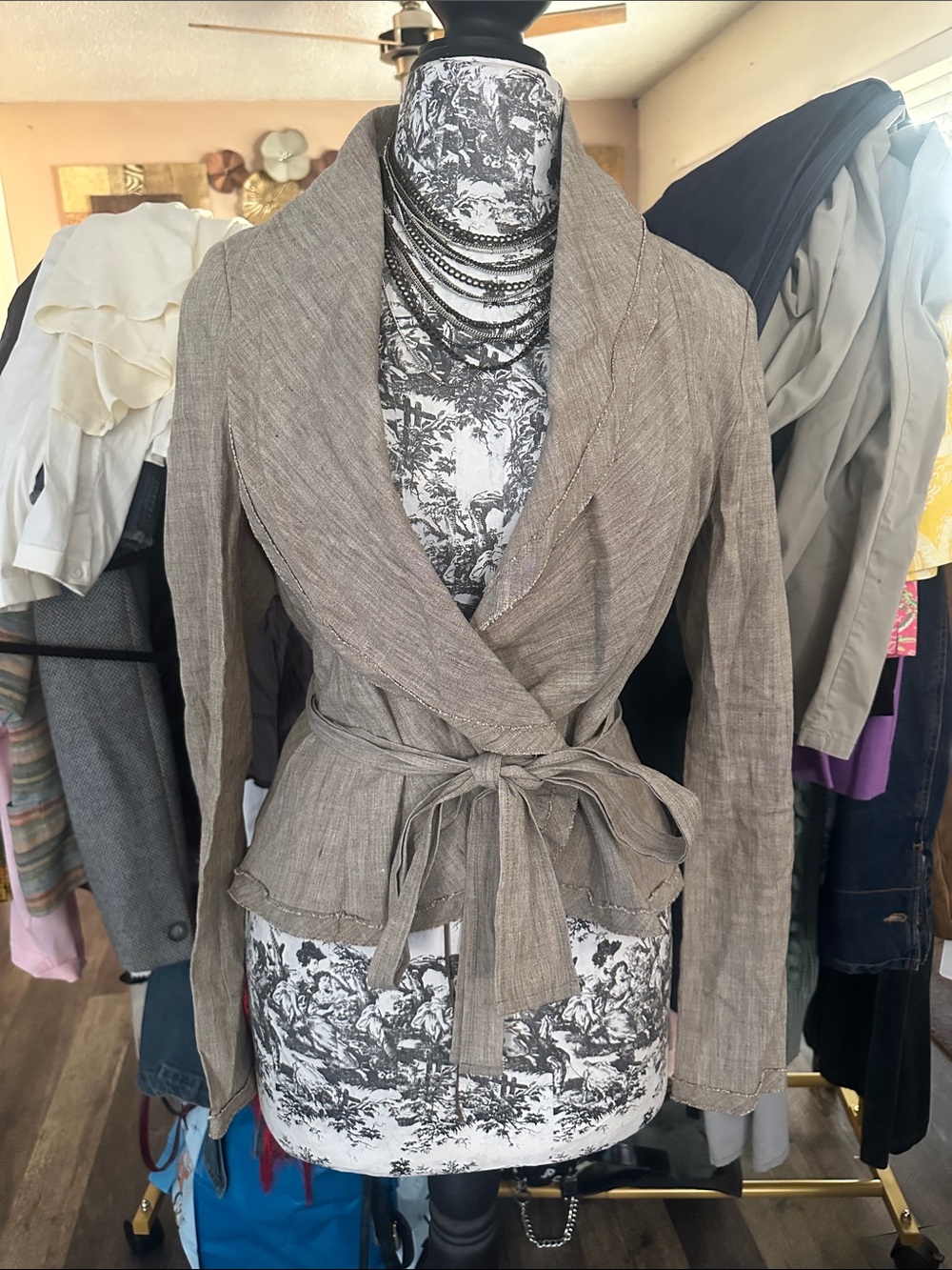 BCBGMaxAzria Taupe Wrap Blazer with Tie Waist